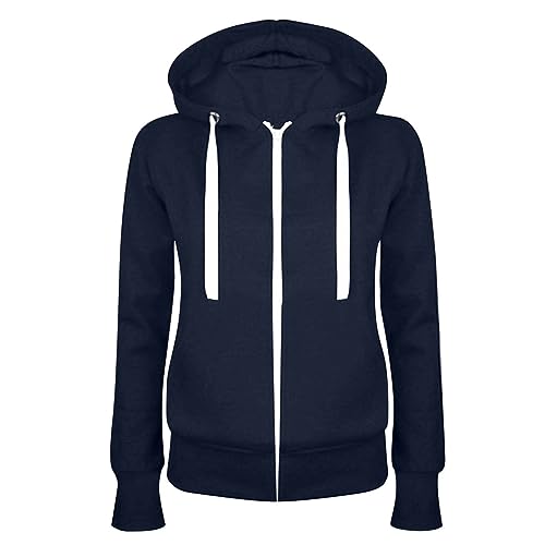 NZYIHAO Sweatjacke Damen Zipper Hoodie mit Kapuze Casual Einfarbig Jacke Slim Fit Übergangsjacke Langarm Kapuzenjacke Große Größen Sportjacke Leichte Mantel Kapuzenullover Tunnelzug Übergangsmantel von NZYIHAO