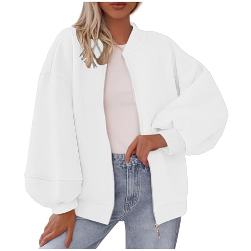 NZYIHAO Sweatjacke Damen ohne Kapuze, Sweatjacke Damen Stehkragen Sweatshirt Jacke ohne Kapuze Sportlich Strickjacke Reißverschluss Lose Übergangsjacke Leichte Langarm Sportjacke Bequeme von NZYIHAO