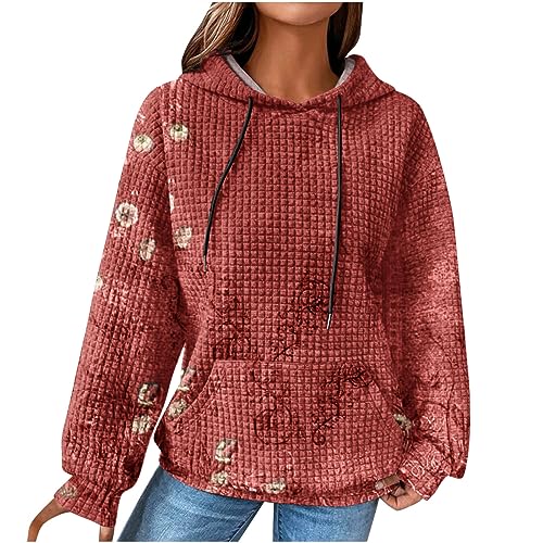 NZYIHAO Sweatshirt Damen Angebote des Tages Heute Hoodie Damen Waffel Pullover mit Kapuze Casual Sweatshirt Langarm Kapuzenpullover Bunte Druck Langarmshirt Locker Pulli Große Größen Oberteile Outfit von NZYIHAO