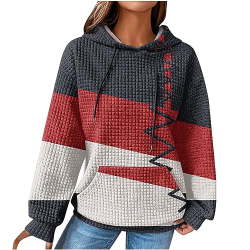 NZYIHAO Sweatshirt Damen Angebote des Tages Heute Hoodie Damen Waffel Pullover mit Kapuze Casual Sweatshirt Langarm Kapuzenpullover Bunte Druck Langarmshirt Locker Pulli Große Größen Oberteile Outfit von NZYIHAO