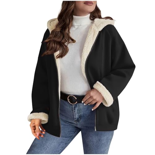 NZYIHAO Sweatshirt Jacke Damen, Teddyjacke Damen Fleece-gefütterte Sweatjacke Karierte Winterjacke Warm Fleecejacke Winter Hoodie Jacke Sherpa Wintermantel Reißverschluss Sweatshirt Lockere von NZYIHAO