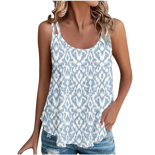 NZYIHAO Tank Top Damen Spaghettiträger Tops Ärmellos Tanktops Sommer Oberteile Casual Trägertop mit Öse Stickerei Große Größen Longtops Leichte Shirt Rundhalsausschnitt Bluse Locker Tshirt Blusentops von NZYIHAO