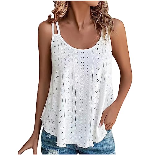 NZYIHAO Tank Top Damen Spaghettiträger Tops Ärmellos Tanktops Sommer Oberteile Casual Trägertop mit Öse Stickerei Große Größen Longtops Leichte Shirt Rundhalsausschnitt Bluse Locker Tshirt Blusentops von NZYIHAO