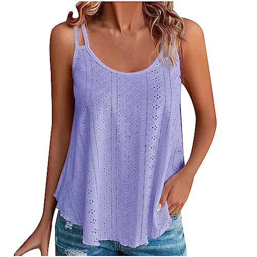 NZYIHAO Tank Top Damen Spaghettiträger Tops Ärmellos Tanktops Sommer Oberteile Casual Trägertop mit Öse Stickerei Große Größen Longtops Leichte Shirt Rundhalsausschnitt Bluse Locker Tshirt Blusentops von NZYIHAO
