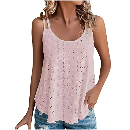 NZYIHAO Tank Top Damen Spaghettiträger Tops Ärmellos Tanktops Sommer Oberteile Casual Trägertop mit Öse Stickerei Große Größen Longtops Leichte Shirt Rundhalsausschnitt Bluse Locker Tshirt Blusentops von NZYIHAO