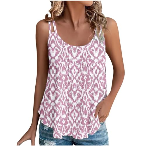 NZYIHAO Tank Top Damen Spaghettiträger Tops Ärmellos Tanktops Sommer Oberteile Casual Trägertop mit Öse Stickerei Große Größen Longtops Leichte Shirt Rundhalsausschnitt Bluse Locker Tshirt Blusentops von NZYIHAO