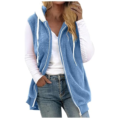 NZYIHAO Teddy Fleece Weste Damen Ärmellos Winterjacke Casual Fleeceweste Winter Teddyjacke Zip Up Plüschweste Einfarbig Fleecejacke Große Größen Winterweste Warme Jacke Bequem Vest Taschen Longweste von NZYIHAO