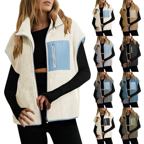 NZYIHAO Teddy Fleece Weste Damen Fleecejacke Revers Zipper Teddyfleece Ärmellos Jacke Kurz Winter Warm Teddyweste Outdoor Winterjacke Plüschweste Übergangsjacke Vliesjacke von NZYIHAO