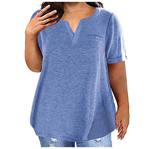 NZYIHAO Übergroße Tshirt Damen V-Ausschnitt Bluse Sommer Einfarbig T-Shirt Große Größen Oberteile Lose Kurzarm Shirt Lässige Longbluse Leicht Pullover Bequem Tops Pulli Basic T-Shirts Sportshirt 5XL von NZYIHAO