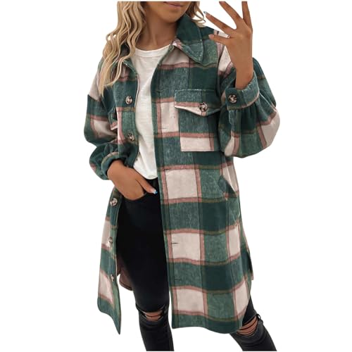 NZYIHAO Winterjacke Black Friday Angebote 2024 Wolle Mantel Damen Karierte Druck Winterjacke Casual Wollmantel Winter Windbreaker mit Knöpfen Lang Jacke Langarm Wintermantel Revers Trenchcoat Outwear von NZYIHAO