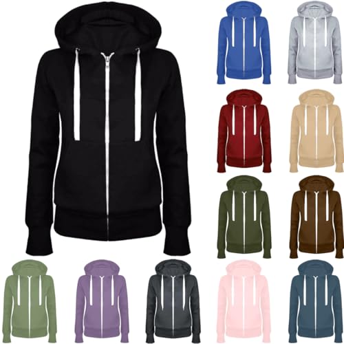 NZYIHAO kapuzenullover damen geschenke für frauen Sweatjacke Damen Zipper Hoodie mit Kapuze Casual Einfarbig Jacke Slim Fit Übergangsjacke Langarm Kapuzenjacke Große Größen Sportjacke Leichte Outfit von NZYIHAO
