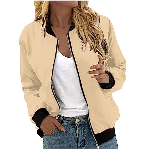 NZYIHAO sommer jacke damen Bomberjacke Damen Casual Frühlingsjacke Einfarbig Übergangsjacke Sommerjacke mit Reißverschluss Leichte Pilotenjacke Kurze Fliegerjacke Langarm Bikerjacke Mädchen Outwear von NZYIHAO