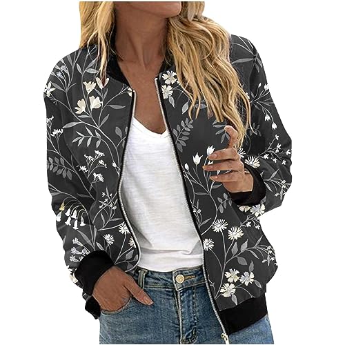 NZYIHAO sommerjacke damen Bomberjacke Damen Casual Frühlingsjacke Einfarbig Übergangsjacke Sommerjacke mit Reißverschluss Leichte Pilotenjacke Kurze Fliegerjacke Langarm Bikerjacke Mädchen Outwear von NZYIHAO