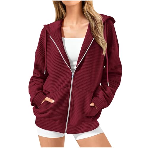 NZYIHAO übergangsjacke damen die discounter Oversize Sweatjacke Damen Zipper Hoodie mit Kapuze Casual Einfarbig Jacke Langarm Übergangsjacke Große Größen Pullover Leichte Kapuzenjacke Lose Streetwear von NZYIHAO