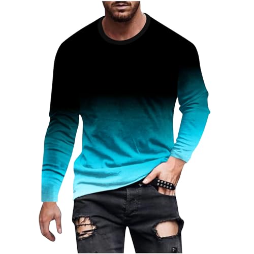 Oberteile Angebote des Tages Heute Langarmshirt Herren Farbverlauf Pullover Langarm Tshirt Rundhals Longsleeve Leichte Sweatshirt Locker Oberteile Große Größen Top Bequem Pulli Basic T-Shirt von NZYIHAO