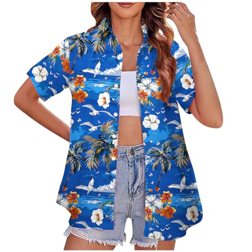 Oversize Hemd Damen Hawaii Hemd Damen Sommer Bluse Strand Shirt mit Knöpfen Blumen Druck Hawaiihemd Casual Oberteile Kurzarm Revers Hemdbluse Leichte Tshirt Lose Tops Bequem T-Shirt Longshirt Blusen von NZYIHAO