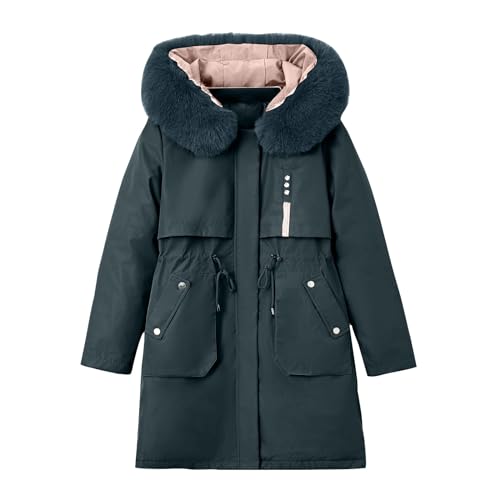 Parka Damen Mode Einfarbig Winterjacke Dicke Warme Trenchcoat Jacke mit Kapuze Große Größen Wintermantel Abnehmbar Pelzkragen Winterparka Lange Skijacke Zip Up Windbreaker Langarm Mantel Wanderjacke von NZYIHAO