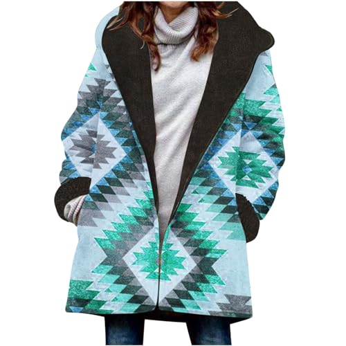 Plüschjacke Damen Dicke Warme Winterjacke Boho Bunt Fleecejacke Gefütterter Plüsch Sweatjacke Lange Jacke mit Kapuze Locker Teddyjacke Große Größen Wintermantel Winter Kapuzenjacke Zip Up Mantel von NZYIHAO