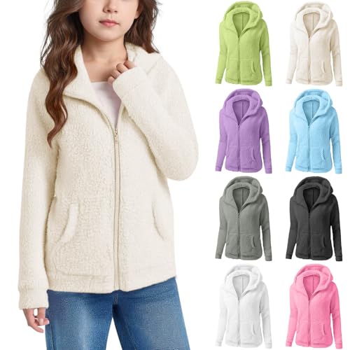 Plüschjacke Mädchen Fleece Sweatjacke Kinder Teddyjacke Kapuze Fleecejacke Teddyfleece Winterjacke Weiche Warm Kapuzenjacke Reißverschluss Hoodie Strickjacke Winter Vliesjacke Einfarbig Übergangsjacke von NZYIHAO