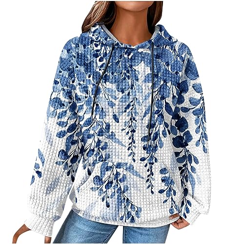 Pulli Damen Meine bestellungen anzeigen Hoodie Damen Waffel Pullover mit Kapuze Casual Sweatshirt Langarm Kapuzenpullover Bunte Druck Langarmshirt Locker Pulli Große Größen Oberteile Bequem Outfit von NZYIHAO