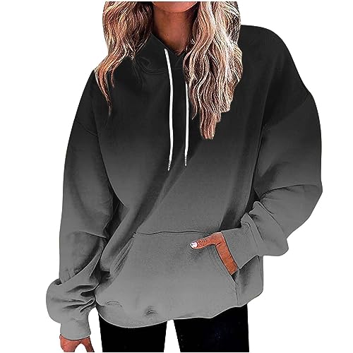 Pulli Damen Meine bestellungen anzeigen Oversize Hoodie Farbverlauf Langarmshirt mit Kapuze Casual Pullover Langarm Sweatshirt Große Größen Pulli Leichte Kapuzenpullover Basic Longshirt Sweatshirt von NZYIHAO