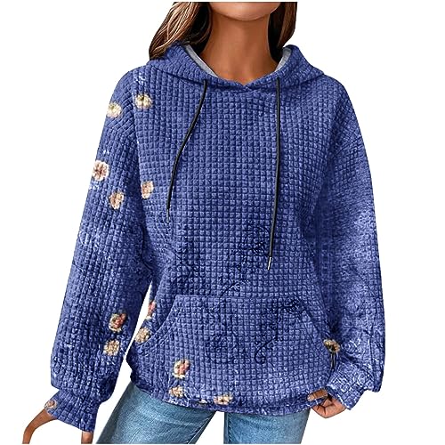 Pullover Damen Warehouse deals angebote Hoodie Damen Waffel Pullover mit Kapuze Casual Sweatshirt Langarm Kapuzenpullover Bunte Druck Langarmshirt Locker Pulli Große Größen Oberteile Bequem Outfit von NZYIHAO