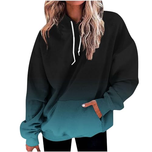 Pullover Damen Warehouse deals angebote Oversize Hoodie Farbverlauf Langarmshirt mit Kapuze Casual Pullover Langarm Sweatshirt Große Größen Pulli Leichte Kapuzenpullover Basic Longshirt Sweatshirt von NZYIHAO