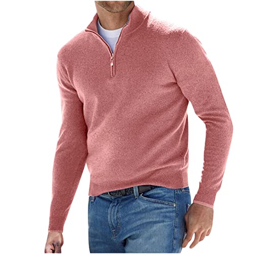 Pullover Herren 1/4 Zip Strickpullover Elegant Einfarbig Langarmshirt Langarm Stehkragen Sweatshirt Winter Oberteile Große Größen Fleecepullover Warme Winterpullover Weicher Pulli Basic Bluse Tops von NZYIHAO