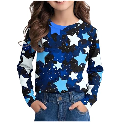 Sale Angebote Bluse Mädchen Bedruckte Langarmshirt Bunte Tshirt Kinder Langarm Rundhals Tops Teenager Mädchen Oberteile Casual T-Shirt Leichte T Shirt Locker Pullover Basic Longsleeve Blusenshirt von NZYIHAO