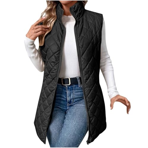 Sale Angebote Lang Steppweste Damen Casual Winterweste Ärmellos Weste Winter Longweste mit Reißverschluss Einfarbig Winterjacke Stehkragen Steppjacke Locker Jacke Warme Übergangsjacke Bequem Outwear von NZYIHAO