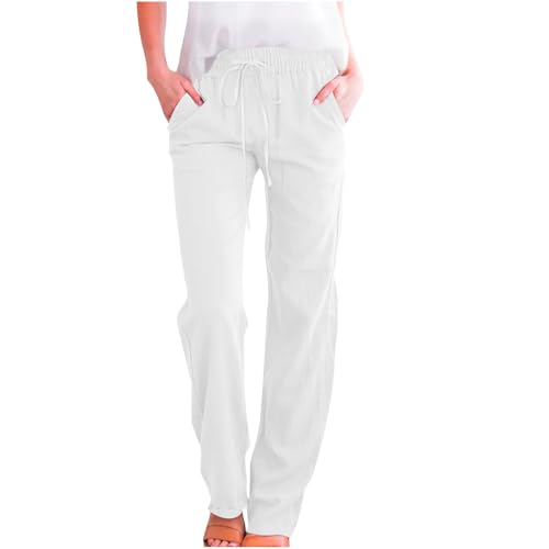 Sale Angebote Leinenhose Damen Lang Jogginghose Casual Sommerhose Musselin Hose Weites Bein Stoffhose Sommer Yogahose Große Größen Leinen Hosen Leicht Freizeithose Hohe Taille Strandhose Trousers von NZYIHAO