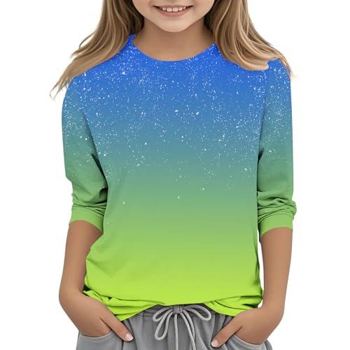 Sale Angebote Tshirt Mädchen 3/4 Arm Shirt Casual Farbverlauf Tops Sommer Oberteile Jungen T-Shirt Kinder Bluse Rundhals T Shirt Leichte Shirt Locker T-Shirts Basic Blusentops Blusen von NZYIHAO