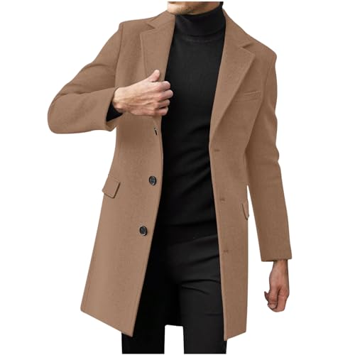 Sale Angebote Wintermantel Mantel Herren Lang Wintermantel Casual Trenchcoat Einfarbig Wollmantel mit Knöpfen Langarm Winterjacke Große Größen Jacke Woll Windbreaker Revers Übergangsjacke Outwear von NZYIHAO