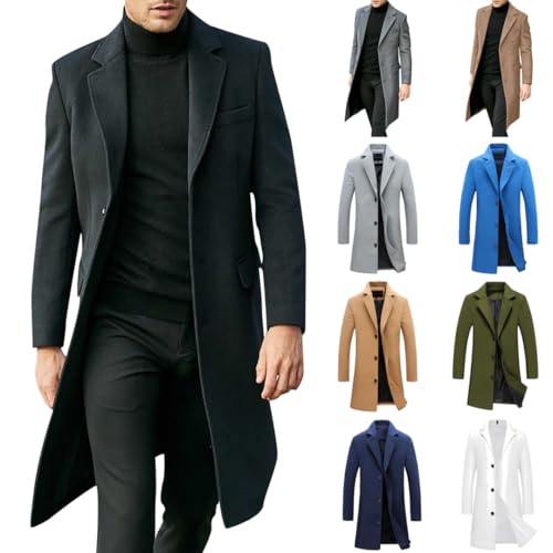 Sale Angebote Wintermantel Mantel Herren Lang Wintermantel Casual Trenchcoat Einfarbig Wollmantel mit Knöpfen Langarm Winterjacke Große Größen Jacke Woll Windbreaker Revers Übergangsjacke Outwear von NZYIHAO