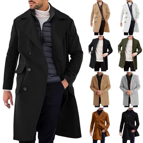 Sale Angebote Wintermantel Mantel Herren Lang Wintermantel Casual Trenchcoat Langarm Wollmantel mit Knöpfen Große Größen Winterjacke Woll Windbreaker Revers Strickjacke Einfarbig Jacke Oberbekleidung von NZYIHAO