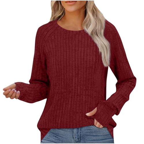 Silvester Outfit Damen Strickpullover Damen Elegant Langarmshirt Winter Pullover V-Ausschnitt / Rundhals Strickpulli Leichte Sweatshirt Langarm Pulli Locker Winterpullover Kuschelig Tops Outwear von NZYIHAO