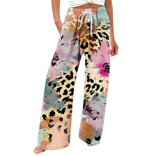 Sommerhose Damen Leichte Große Größe Boho Freizeit Hose Lang Locker Sommer Strandhose Elegant Weitem Bein Hosen Weich Bequem Stoffhose Leicht Strandhosen mit Kordelzug Große Größen Jogginghose von NZYIHAO