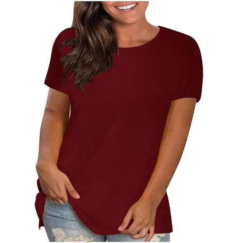 Sportshirt Damen Kurzarm Tshirt Damen Casual T Shirt Sommer Bluse Kurzarm T-Shirts Leichte Tops Große Größen T-Shirt Rundhalsausschnitt Oberteile Loose Fit Shirt Basic Longshirt Sommermode von NZYIHAO