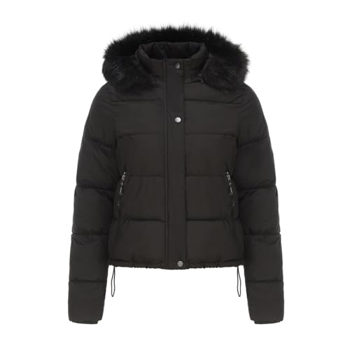 Steppmantel Damen Kurze Winterjacke Einfarbig Winterparka Warm Parka Jacke Fitness Steppjacke mit Abnehmbare Kapuze Langarm Wintermantel Große Größen Skijacke Reißverschluss Mantel Winter Kapuzenjacke von NZYIHAO