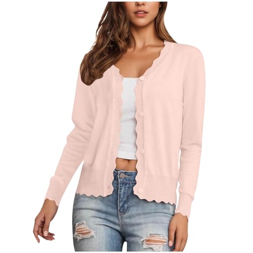 Strickjacke Damen Kurz Leichte Cardigan V-Ausschnitt Übergangsjacke Stretch Strickcardigan mit Knopfleiste Autumn Winter Damenjacke Teenager Mädchen Strickjacken Einfarbig Freizeitjacke Outwear von NZYIHAO