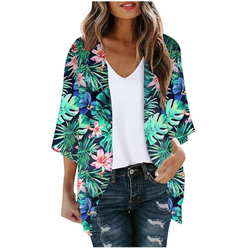 Strickjacke Damen Meine bestellungen anzeigen Chiffon Strickjacke Damen Hawaii Cardigan Sommer Bolero Bedruckte Jacke Dünne Sommerjacke 3/4 Arm Bluse Lang Blouson Locker Top Longshirt Leichte Blusen von NZYIHAO