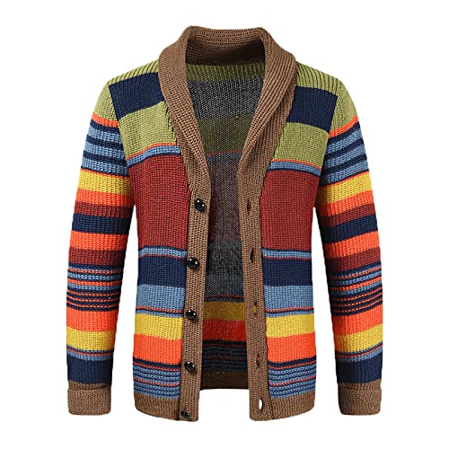 Strickjacke Herren Boho Bunt Winterjacke Langarm Revers Cardigan Einreihige Jacke ohne Kapuze Warme Strickmantel Große Größen Wintermantel Locker Grobstrickjacke Open Front Sweater Mantel Streetwear von NZYIHAO