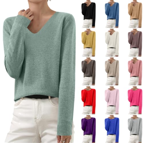 Strickpullover Damen Die Discounter Strickpullover Damen V-Ausschnitt Pullover Winter Sweater Grobstrick Sweatshirt Elegant Oberteile Einfarbig Winterpullover Große Größen Langarmshirt Locker Ourwear von NZYIHAO