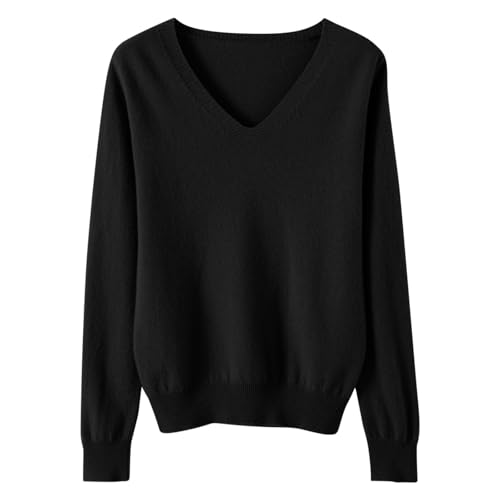 Strickpullover Damen Die Discounter Strickpullover Damen V-Ausschnitt Pullover Winter Sweater Grobstrick Sweatshirt Elegant Oberteile Einfarbig Winterpullover Große Größen Langarmshirt Locker Ourwear von NZYIHAO