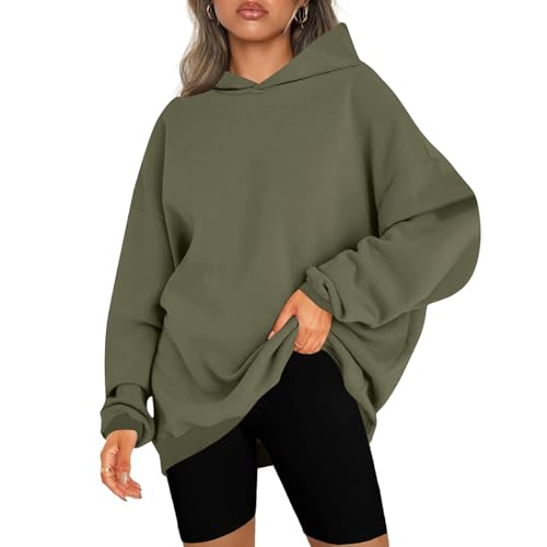 Sweatshirt Damen Angebote Des Tages Heute Oversize Hoodie Damen Casual Einfarbig Pullover Winter Sweatshirt mit Kapuze Gefüttert Longshirt Langarm Winterpullover Lose Oberteile Tunnelzug Hoody von NZYIHAO