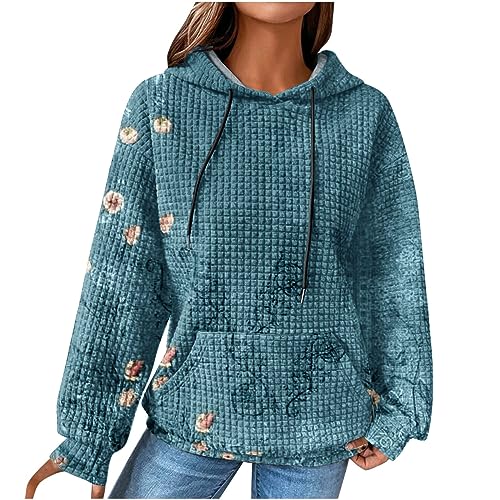 Sweatshirt Damen Blitzangebote des tages Hoodie Damen Waffel Pullover mit Kapuze Casual Sweatshirt Langarm Kapuzenpullover Bunte Druck Langarmshirt Locker Pulli Große Größen Oberteile Bequem Outfit von NZYIHAO