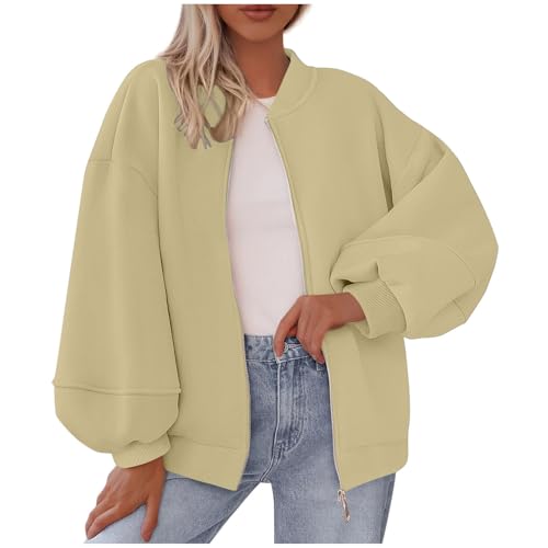 Sweatshirt Jacke Damen, Fleecejacke Damen, Lose Sweatjacke ohne Kapuze Stehkragen Reißverschluss Strickjacke Sportlich Sweatshirt Jacke Langarm Übergangsjacke Leicht Sportjacke Winterjacke mit Tasche von NZYIHAO