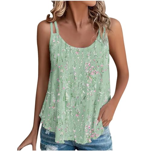Tank Top Damen Sommer Spaghetti Oberteile Sommermode ärmellose Shirt Damen Tank Top Damen Spaghettiträger Tops Ärmellos Tanktops Sommer Oberteile Casual Trägertop mit Öse Stickerei Große Blusen von NZYIHAO