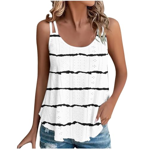 Tank Top Damen Sommer Spaghetti Oberteile Sommermode ärmellose Shirt Damen Tank Top Damen Spaghettiträger Tops Ärmellos Tanktops Sommer Oberteile Casual Trägertop mit Öse Stickerei Große Blusen von NZYIHAO