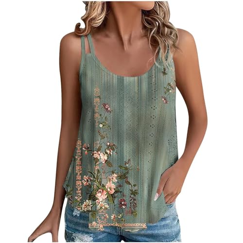 Tank Top Damen Sommer Spaghetti Oberteile Sommermode ärmellose Shirt Damen Tank Top Damen Spaghettiträger Tops Ärmellos Tanktops Sommer Oberteile Casual Trägertop mit Öse Stickerei Große Blusen von NZYIHAO